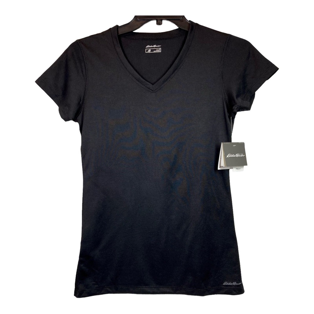 NEW Eddie Bauer Resolution Athletic Top Black V Neck Size S